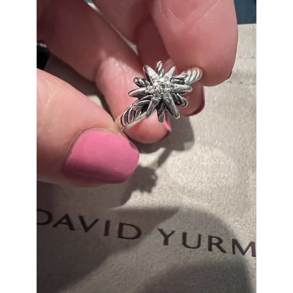 DAVID YURMAN STERLING SILVER STARBURST RING WITH SEVEN DIAMONDS CENTER - Picture 1 of 6
